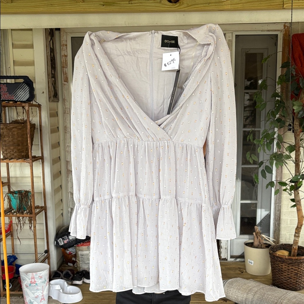 DO+BE White Long Sleeve Dress with Floral Accents